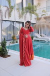 Ka 1237 Mul Chanderi Mirror Lace Work Gown With Pant with Dupatta